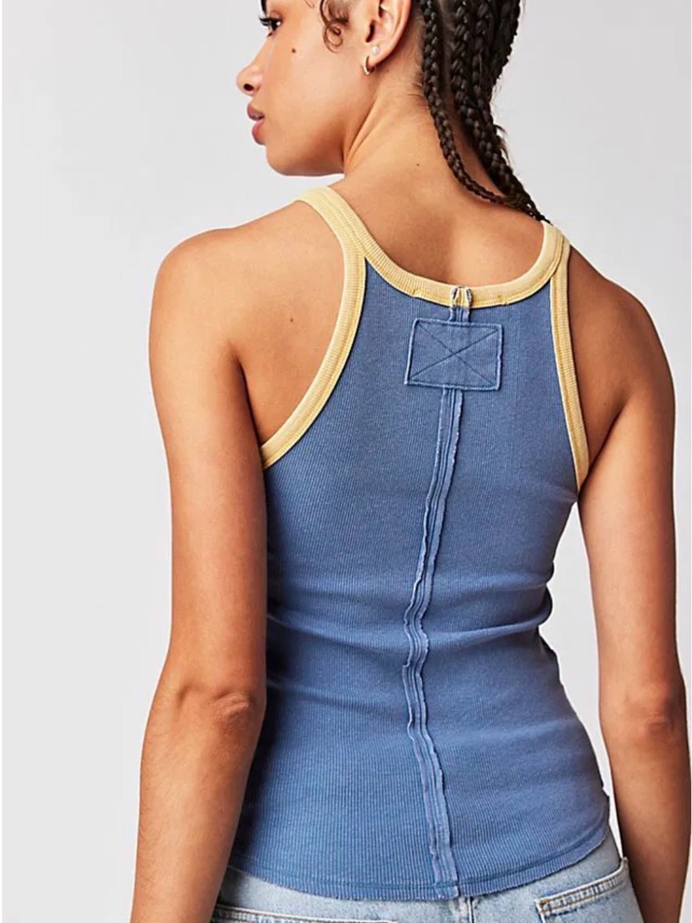 FREE PEOPLE  We the Free Ringer Tank Blue Yellow Trim Size Medium - Picture 3 of 6